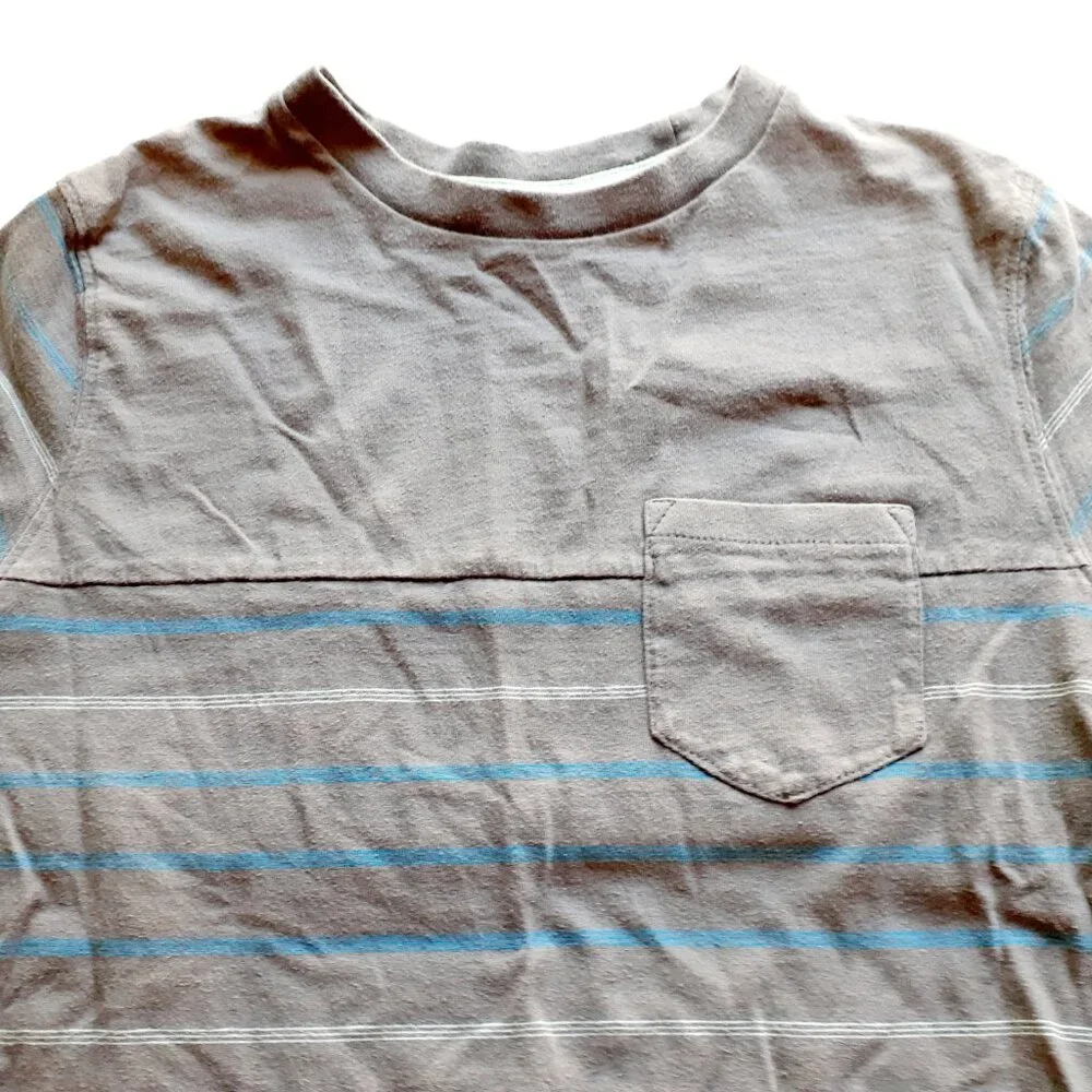 Gap Boys T-Shirt Gray Blue Stripe Pocket Short Sleeve Large 10